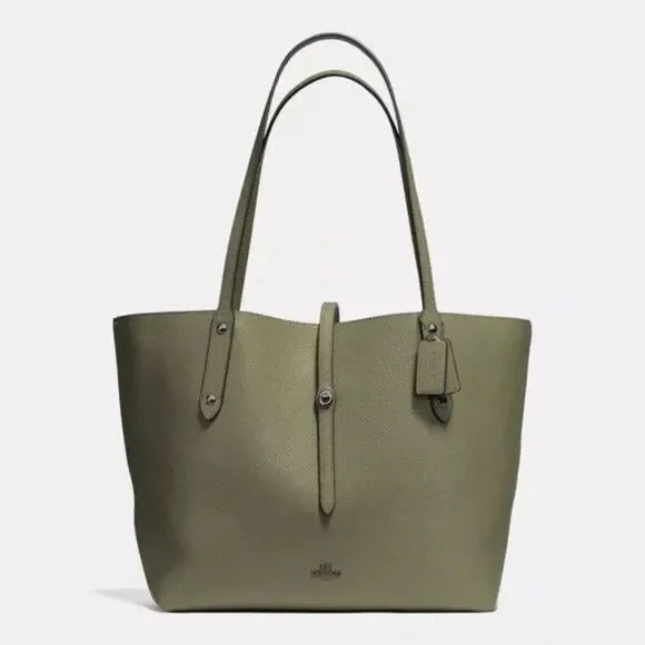 Coach Large Market Tote Pebbled Leather Army Green Turn Lock #F58849 EXCELLENT! - Picture 1 of 14